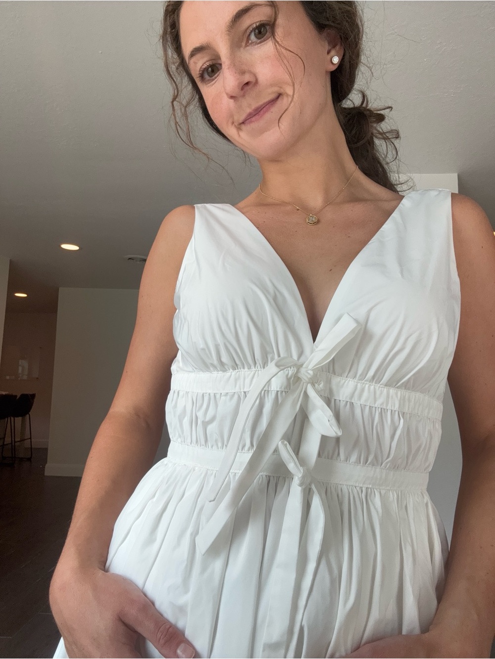 Amanda Uprichard White Tie-Front Sleeveless V-Neck Dress